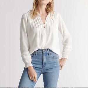 Quince Organic Texted Cotton Peasant Blouse